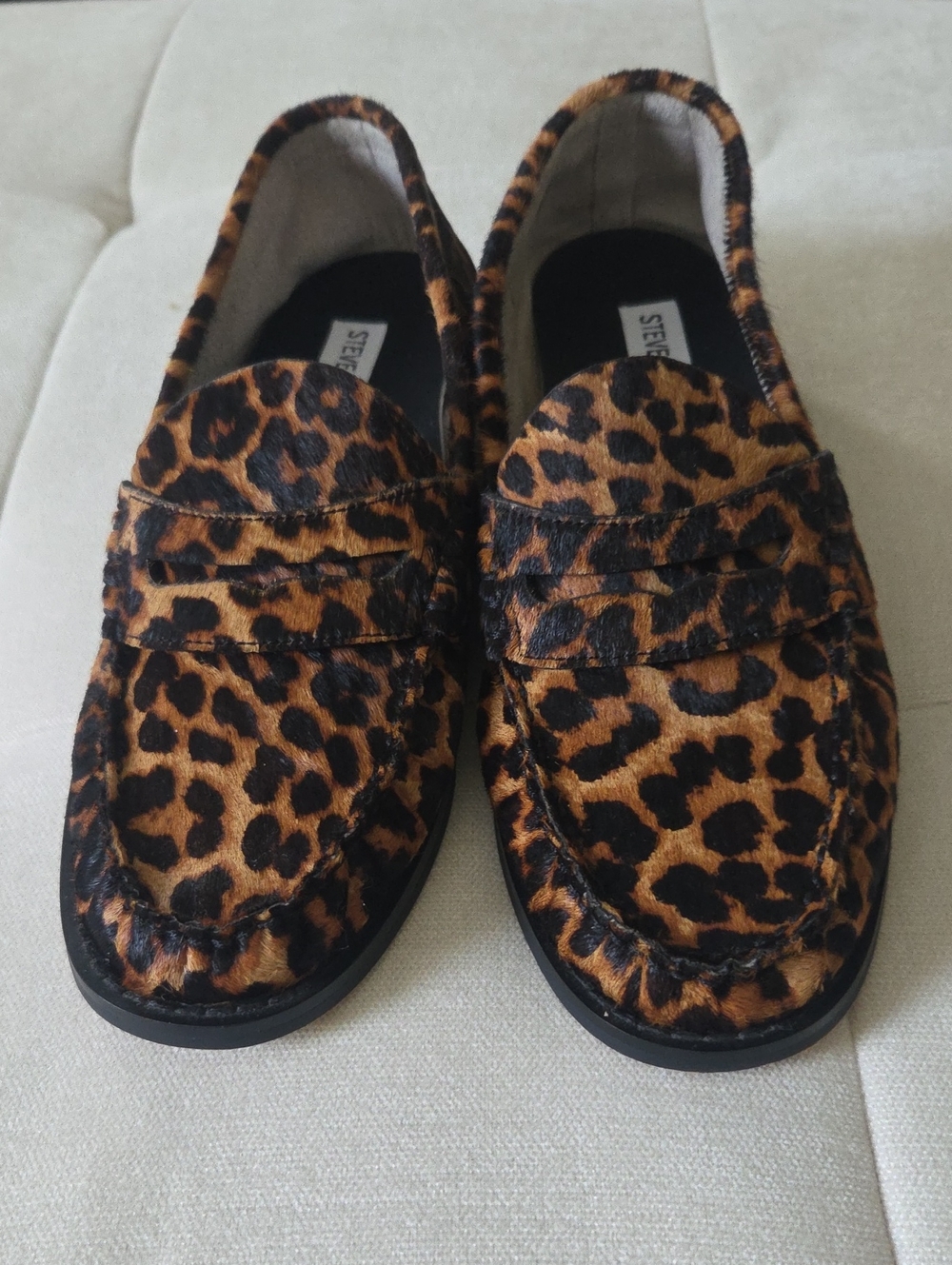 Steve Madden Leopard-Pattern Penny Loafers in Brown and Black